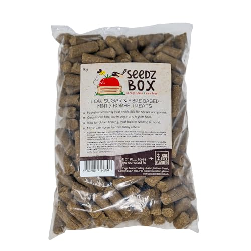 Horse Treats 1kg Minty Flavour - Fibre Based Low Sugar Cereal Grain Free Feed By Hand Add To Treat Ball or Feed For Fussy Feeders Occasional Snack For Horses Clicker Training - Seedzbox
