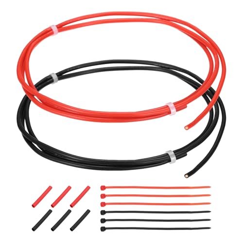 MECCANIXITY 2pcs 18 AWG Silicone Electrical Wire, 18 Gauge 1m/3ft Tinned Copper Electrical Wires with Heat Shrink Tubing & Cable Ties for Automotive, Motor, RV Inverter - Red & Black