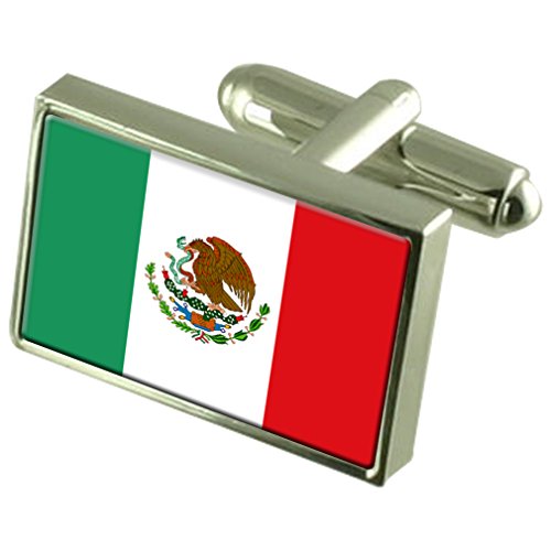 Gemelos de la bandera de México en plata joyas masculinas y accesorios de puño