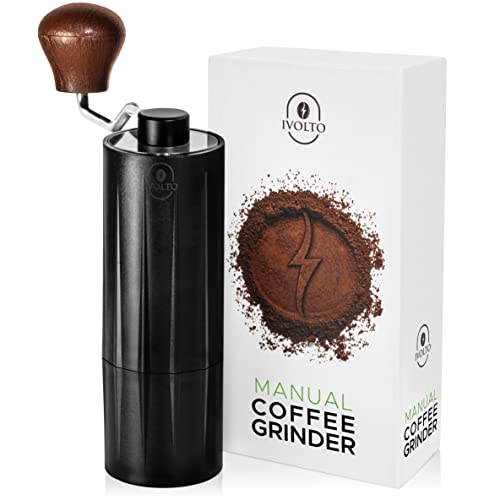 Ivolto Manual Burr Coffee Grinder - Manual Coffee Grinder With Stainless Steel Burr - Manual Coffee Grinder - Hand Crank Coffee Grinder - Conical Burr Grinder - Hand Grinder - Portable Coffee Grinder