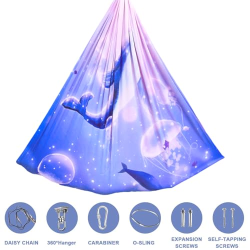 Image of Sensory Swing for Kids & Adults with 360 Swivel Hanger Kit, Double Layer Elastic Therapy Swing Holds up to 300lbs for Autism, ADHD,Aspergers, and SPD (Blue PinkDolphin)