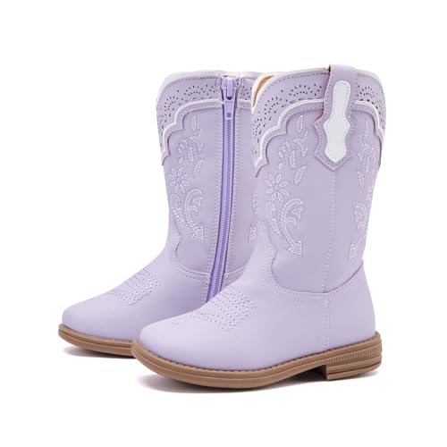 BMCiTYBM Toddler Girl Boy Cowboy Cowgirl Boots Little Kids Square Toe Western Boots Mid Calf Side Zipper Riding Shoes for All Seasons