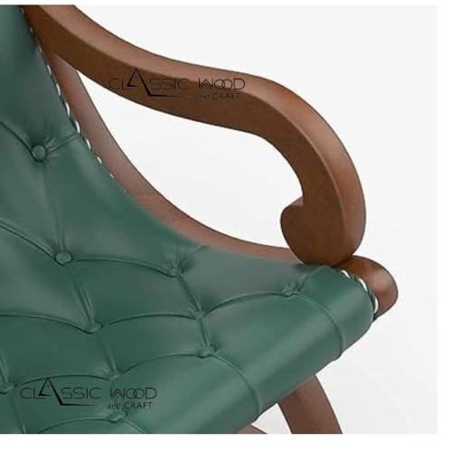 Image of CLASSIC WOOD & CRAFT Elegant Sheesham Wood Rocking Chair for Adults - Upholstered Seat & Backrest with Footrest Stool (Model-WSB-1)