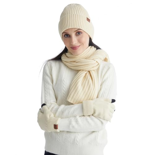 3 Pcs Hat and Scarf Gloves Set for Women and Men Winter Soft Knit...