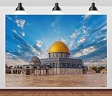 CORFOTO 7x5ft Fabric Jerusalem Mosque Backdrop Dome of The Rock on The Temple Mount Israel Background for Photography Islamic Muslim Pray Decorations Photoshoot Booth Studio Props