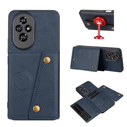 Image of for Honor 200 Pro 5G Case with Card Slots Kickstand Leather + TPU Phone Cover - Blue