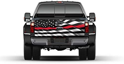 American Flag Thin Red Line Tailgate Wrap Vinyl Graphic Decal Sticker for Trucks