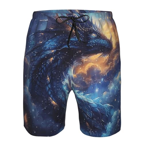 Men's Quick Dry Swim Shorts Dragon Clouds Stars Night Sky Fantasy Art Vintage Beach Trunks with Pockets3