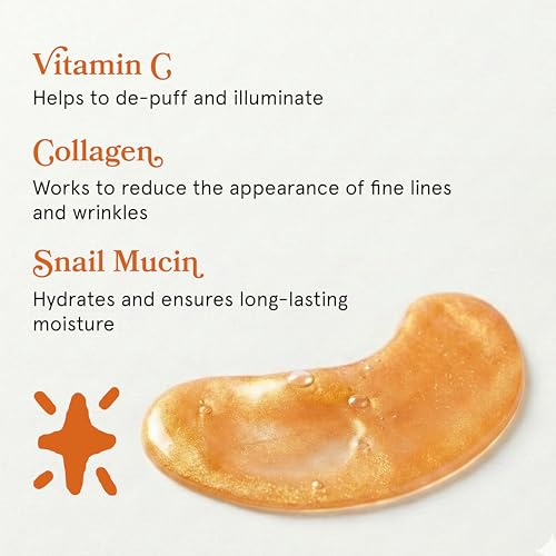 Image of LE GUSHE Vitamin C Eye Patches with Collagen and Snail Mucin, Aloe Vera Eye Patches for Puffy and Dark Undereyes, Korean Skincare for All Skin Types, 30 Pairs