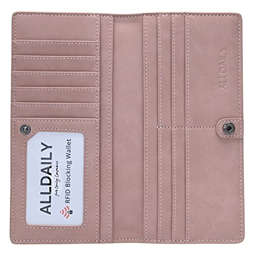 Image of Alldaily Ultra Slim Thin Women Wallet RFID Blocking Credit Card Holder Bifold Long Ladies Billfold (Dark Pink)