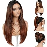 NOSTALGIA Brown Highlight Wear and Go Glueless Wigs Pre Plucked Pre Cut for Beginners Synthetic Lace Front Wigs For Woman Long layered Straight 24 Inch Brown Highlights 3 Seconds to Wear