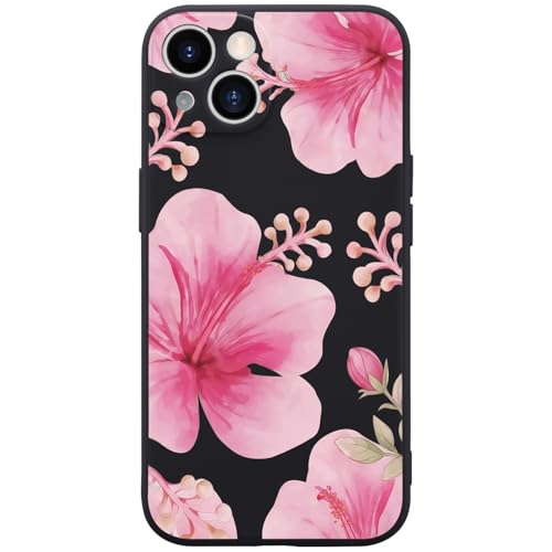 Coque iPhone 13 hibiscus rose anti-rayures doublée en microfibre
