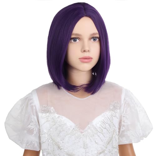 Image of Dark Purple Wig for Kids Girls Purple Bob Wig Child Short Middle Part Bob Wigs Synthetic Wigs