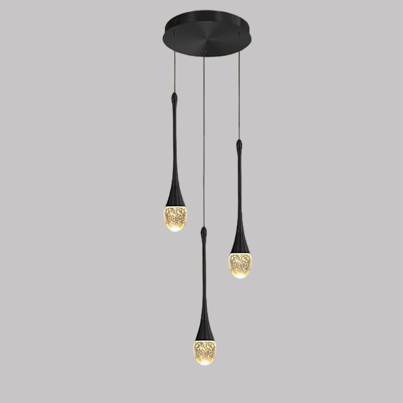 ZenithBeam 59''/150cm Foyer Entrance Crystal Chandeliers Big Living Room 3Lights Ceiling Light Black Staircase Pendant Lights High Ceiling Hanging Crystal Column Chandelier Attic Dimmable Fixtures