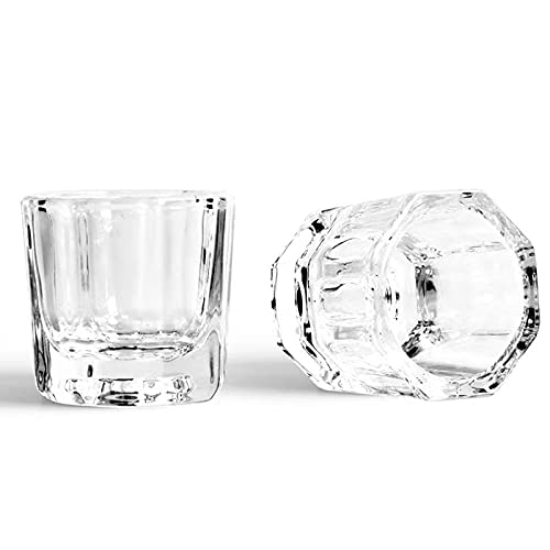 HINSOCHA 2Pcs Glass Dappen Dish, Monomer Cups for Nail Art Acrylic Liquid and Powder, Crystal Cup Utensils of Choice for Professionals and Beginners