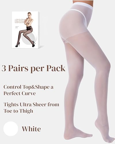 Image of leg elegant 3 Pairs 20D Women's Sheer Tights Ultra Sheer Pantyhose with Control Top