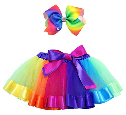 ALEAD Falda de tutú Arcoiris de Tul en Capas para niñas pequeñas Vestir con Arcos de pelos de Colores  (Azul, L)