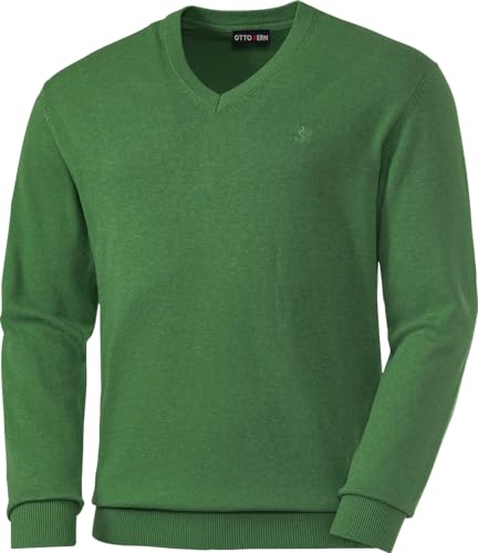 Otto Kern Pullover Herren mit V-Ausschnitt, Strickpullover aus 100% Baumwolle, Bequemes Sweatshirt in Regular-Fit Passform, Grün, Gr. L