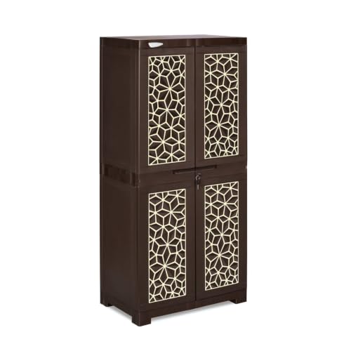 Image of Nilkamal Freedom FMM Star Plastic Wardrobe | 4-Shelf Storage Cupboard with Doors | 3-Year Warranty|Clothes Organizer|Almirah|for Home, Living Room, Bed Room|Adult & Kids| Weather Brown /Biscuit