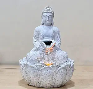 RajputE Lotus Buddh Fountain -(Kamal Buddh) Look Indoor Outdoor Water Fountain with Led Lights for Home Decor and Office Decoration Or Gifting - 2 Feet - Peach Colour (1 FT - White Colour)