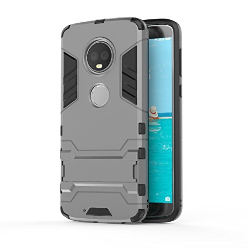 FanTing Funda para Motorola Moto G6,Soporte Plegable, A Prueba de Choques，Carcasa a Prueba de Golpes TPU+PC Case para Motorola Moto G6 -Gris