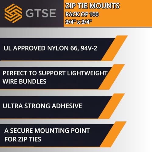 GTSE - Black Adhesive Zip Tie Mounts 100 Pack, 3/4 Inch Mounting squares by GTSE - Used condition - Image 6