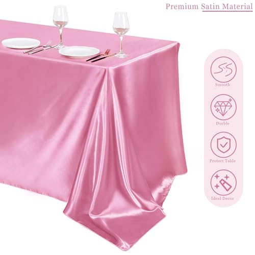 Image of TURSTIN 8 Pack Pink Satin Tablecloth 102 x 58 Inch Overlay Table Cove