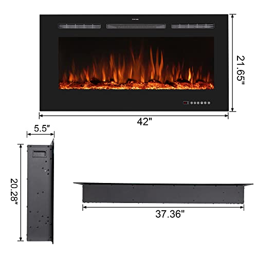 Benrocks Electric Fireplace Inserts, 42'' Fireplace Heater With Remote Control, Touch Screen, Timer, Temperature, Fireplace With Multicolor Flame 750/1500W Black #TOP1