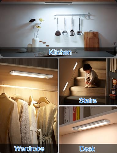 Image of 2000mAh Rechargeable Motion Sensor Light Indoor, Under Cabinet Lighting with Charging Station, 3 Color Tempers Dimmable Closet Lights Wireless, Magnetic Under Cabinet Lights for Kitchen, 6-Pack