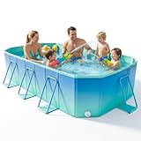 Foldable Pool, Non-Inflatable Large Swimming Pool for the Whole Family, Portable Above Ground Pool for Adults & Kids, Kiddie Pool for Backyard Garden Camping, 113'x70'x19', Easy Setup, Blue