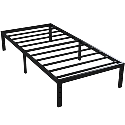 Upcanso Twin Bed Frame No Box Spring Needed, 14 Inch Heavy Duty Metal Platform Bed Frame Twin Size With Storage, 2500Lbs Steel Slats Support, Easy Assembly, Black #TOP7