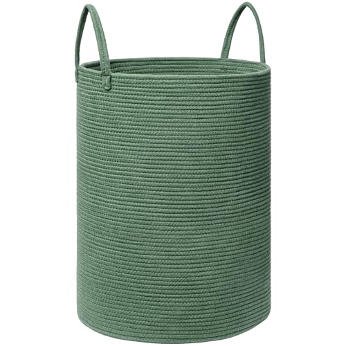 Image of Laundry Basket, 52L Woven Laundry Hamper, Baby Nursery Hamper for Toys, Blanket Basket for Living Room, Clothes Hamper for Bedroom&Baby Room, Green