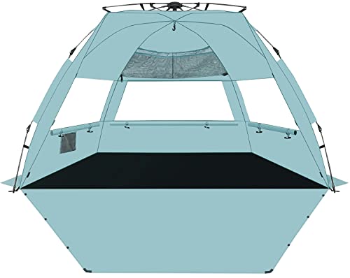 KO-ON Pop Up Beach Tent for 4 Person, Easy Setup and Portable Beach Shade Sun Shelter Canopy with UPF 50+ UV Protection, Extendable Floor with 3 Ventilating Windows Plus Carrying Bag