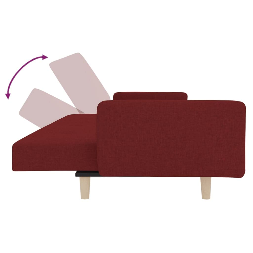 Sofá cama de 2 plazas plegable con 2 cojines de tela burdeos