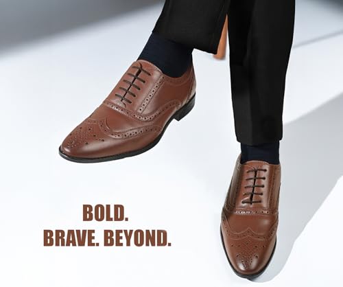 Image of LOUIS STITCH Men's Formal Lace-up Brogue Shoes | Solid Design | Ideal for Formal, Business Casual, and Parties (LSRGBGTN)