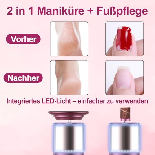 Hornhautentferner Elektrisch mit LED-Licht, 2-in-1 Elektrischer Hornhautentferner Kabellos, Hornhaut Entferner Professionelles mit 70Pcs Schleifpads für Tote Rissige Haut