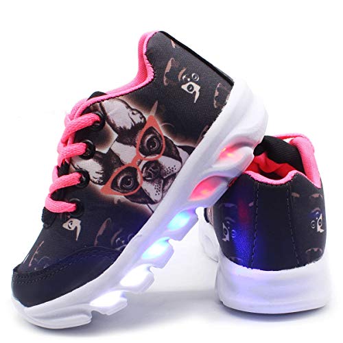 Tenis de Led Infantil Feminino Buldog com luz