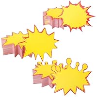 300PCS Star Burst Signs - 11x10cm Fluorescent Neon Paper Retail Price Tags, 3 Shape Store Promotion Stickers for Memo Notes, Yellow Red Business Signage