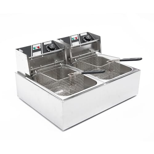 Tiziri Electric Deep Fryer 5000W Commercial Double Fryer, Countertop Kitchen Frying Machine 12L Electric Fryer With 2 Baskets and Lids Temperature Control
