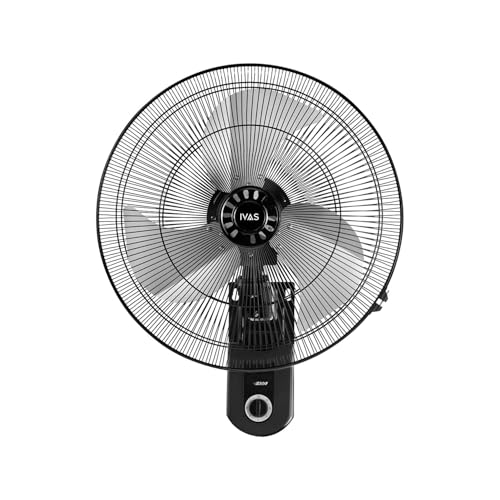 Image of IVAS Cyclix 3-Blade 450 mm Metal Wall Fan, 100 CMM High Air Delivery, 100% Copper Winding Strong Motor, Smooth Oscillation Adjustable Height, Black, Pack of 1