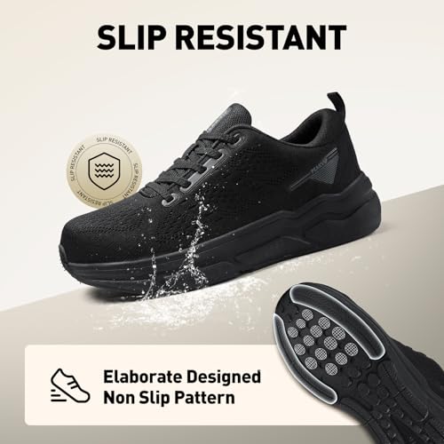 Image of Wide Steel Toe Shoes for Men Orthopedic Safety Shoes with Arch Support, Comfortable Cushioned Work Shoes Non Slip Walking Sneakers