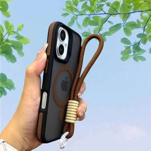 Coque de téléphone de luxe mate pour iPhone 14 avec cordon marron élégant