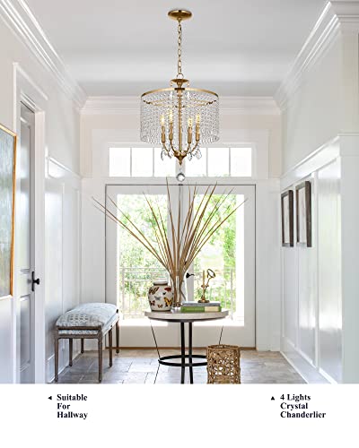 Coyilap Gold Chandelier, Crystal Pendant Lighting Fixtures, 17" Modern Hanging Light Fixture For Living Room Bedroom Dining Room, Dd011-4-G #TOP6