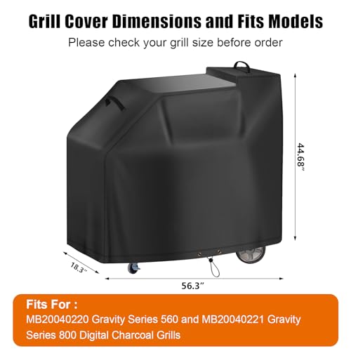 Barbqtime 1680D Grill Cover for Masterbuilt 800, 560 Digital Charcoal Smoker Cover for Masterbuilt MB20080221, MB20080220 Gravity Series 800 Digital Charcoal Grills, Heavy Duty Waterproof BBQ Cover - Thumbnail 2