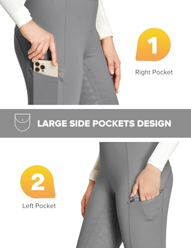 Fitst4 Sports Women'S Full Seat Riding Tights With Zipper Pockets Horseback Riding Pants Equestrian Breeches For Women Grey L thumb #2