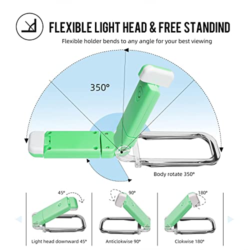 Image of EGWASER Portable USB Rechargeable LED Clip on Book Light for Reading in Bed, 3 Brightness Adjustable Dimmable Bookmark Light for Eye-Protection, Reading Lamp (Green)