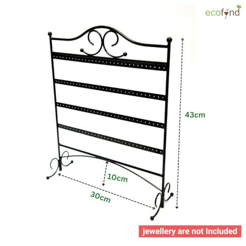 Image of ecofynd 92 Hooks Metal 4 Layer Jewelry Organizer Stand, 17 Inch Durable & Rust-Resistant Display Earring, Necklace, Bracelets, Chain, Rings Collection Hanging Holder (Black, JS007)