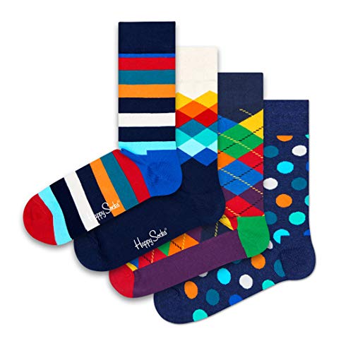 Happy Socks 4-Pack Multi-Color Gift Set, colorful and fun, Socks for Men and Women, Navy-White-Blue-Turquoise-Orange (9-11)2