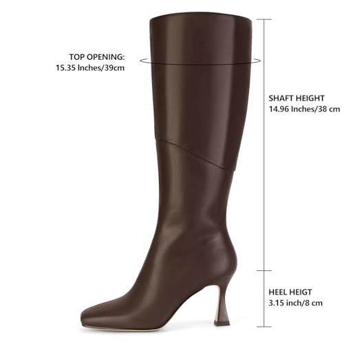 DOEYG Black Leather Knee High Boots for Women Kitten Heel Tall Boots Square Toe Stiletto Heels Heeled Boots Dressy Fashion Long Boots with Side Zipper2