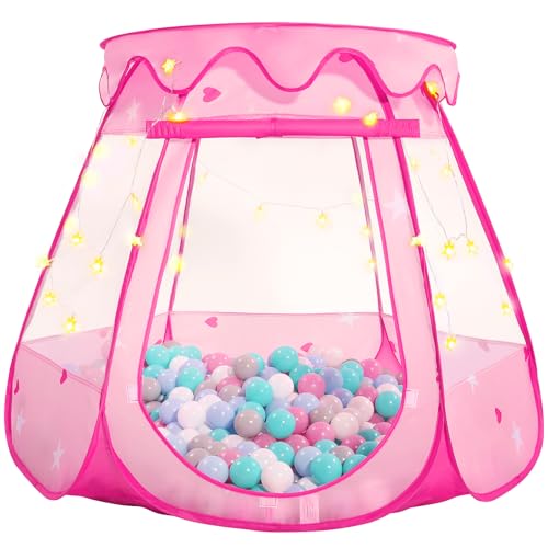 Pop Up Princess Tent with Star Light, Toys for 1 2 3 Year Old Girl Birthday Gift, Ball Pits for Toddlers 1-3, Toys for Girls with Carrying Bag, Indoor&Outdoor Play Tent for Kids
